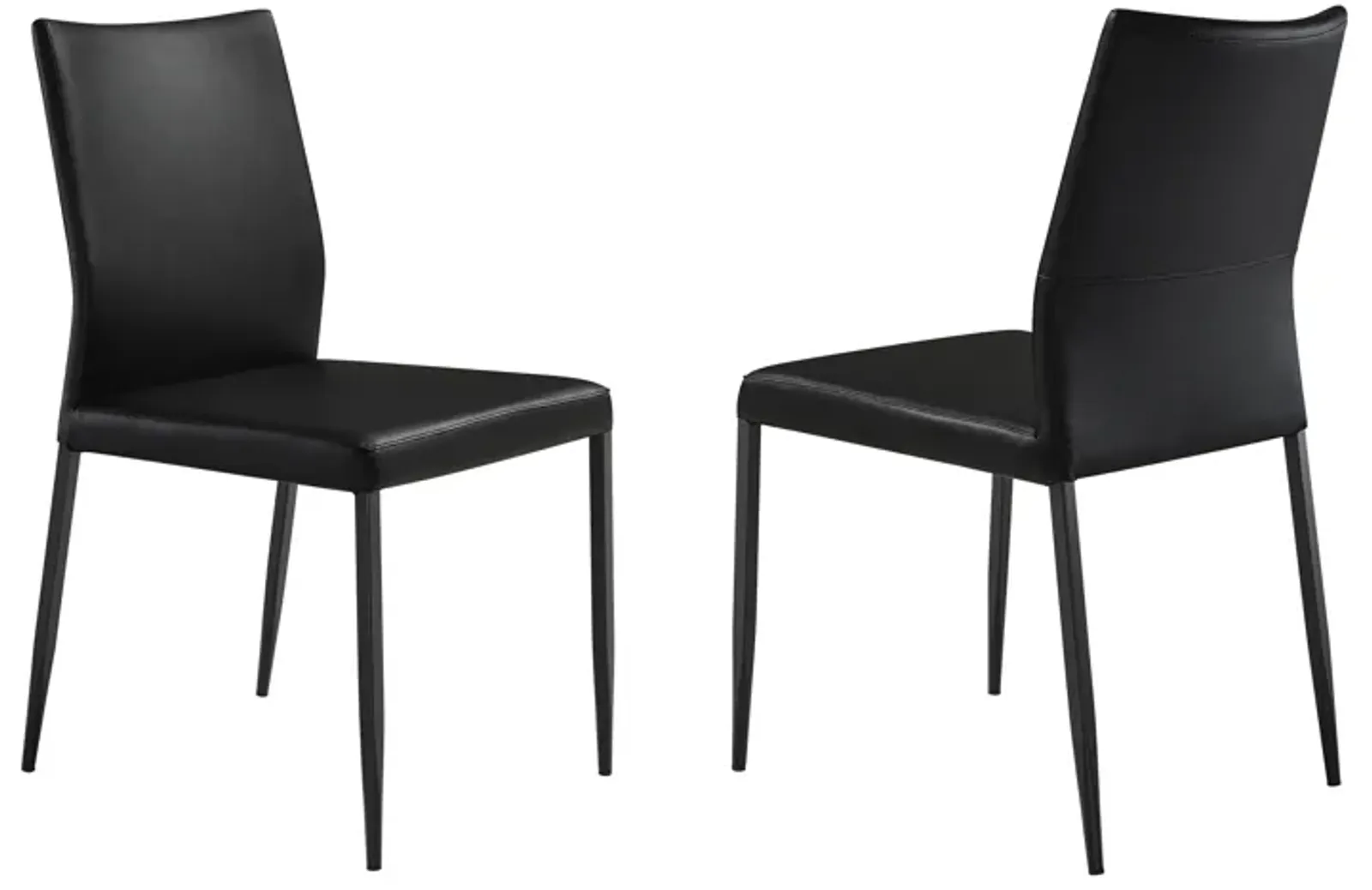 Kash Upholstered Dining Chair in Black Faux Leather with Black Metal Legs - Set of 2