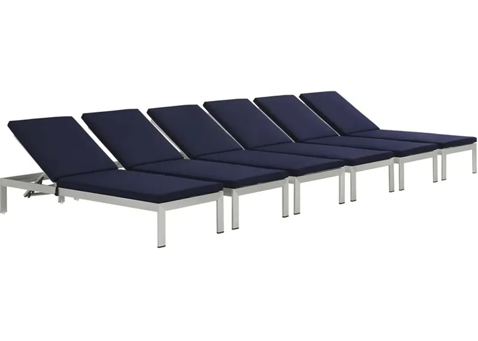 Shore Chaise with Cushions Outdoor Patio Aluminum Set of 6