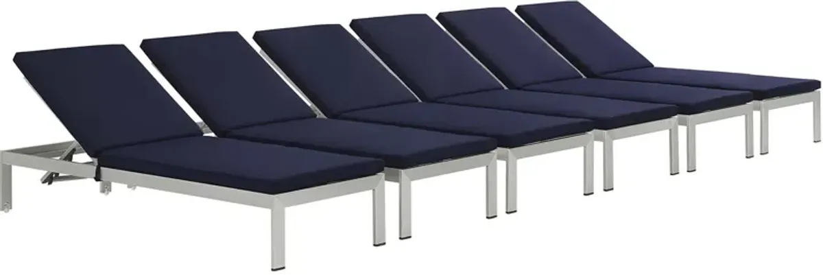 Shore Chaise with Cushions Outdoor Patio Aluminum Set of 6