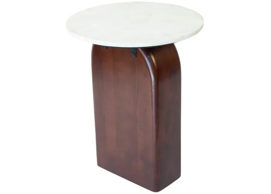 Marble/wood,18"dx23"h Round Side Table,walnut/wht