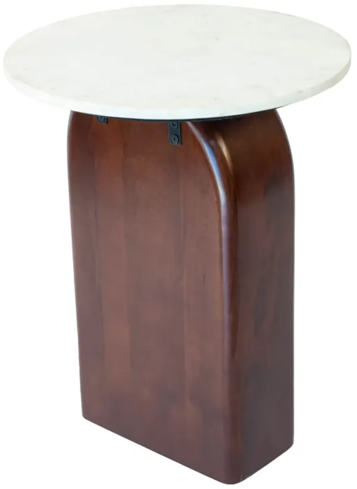 Marble/wood,18"dx23"h Round Side Table,walnut/wht