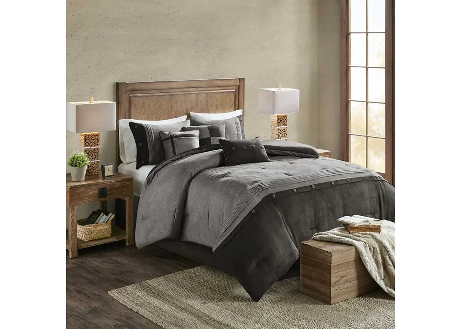 Madison Park Boone Grey 7 Piece Faux Suede Comforter Set