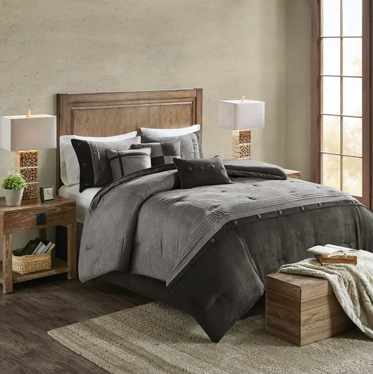 Madison Park Boone Grey 7 Piece Faux Suede Comforter Set