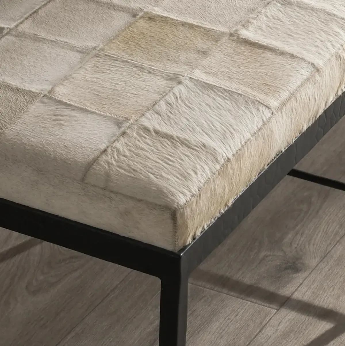 Achen Leather Hide Ottoman Bench in Beach Ivory