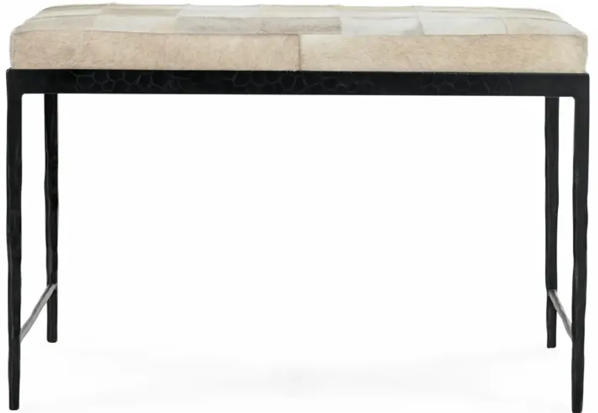 Achen Leather Hide Ottoman Bench in Beach Ivory