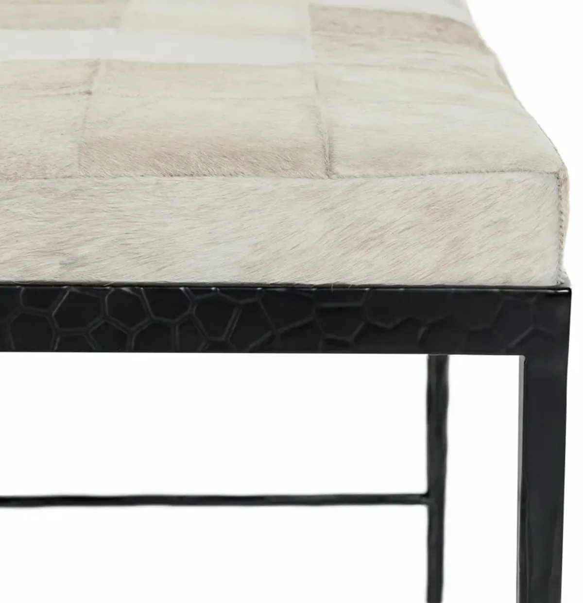 Achen Leather Hide Ottoman Bench in Beach Ivory