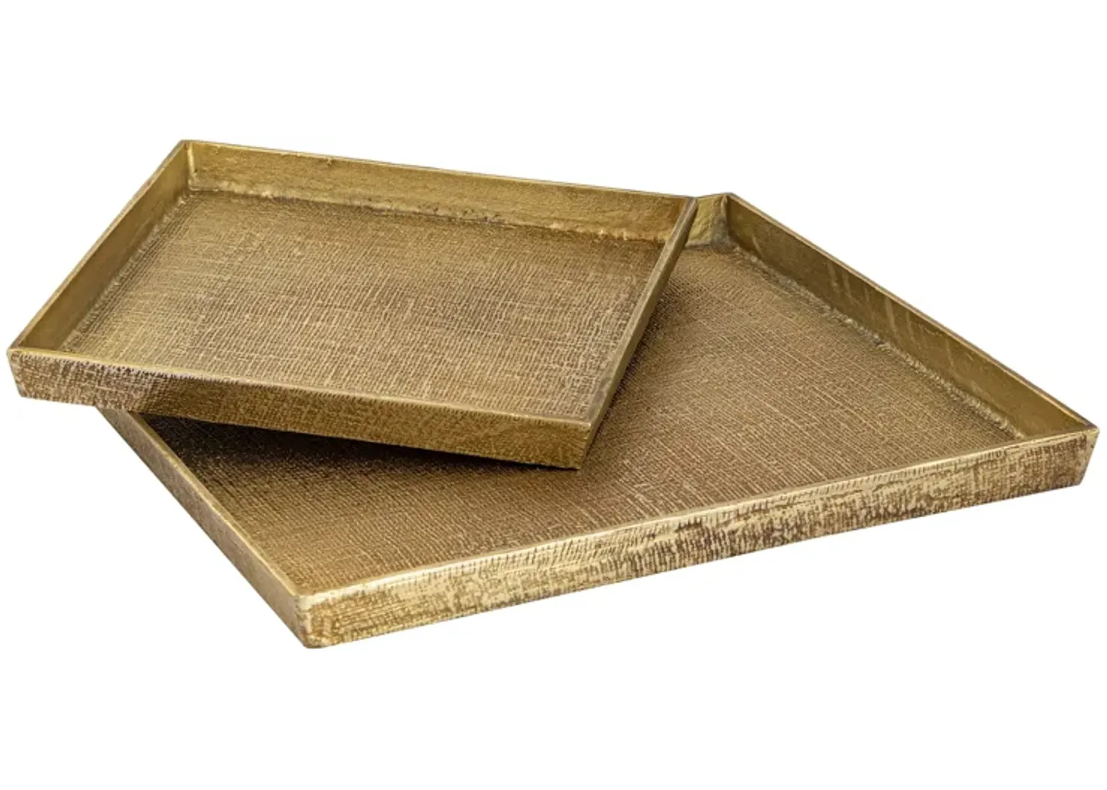 Square Linen Texture Tray - Set of 2 Brass