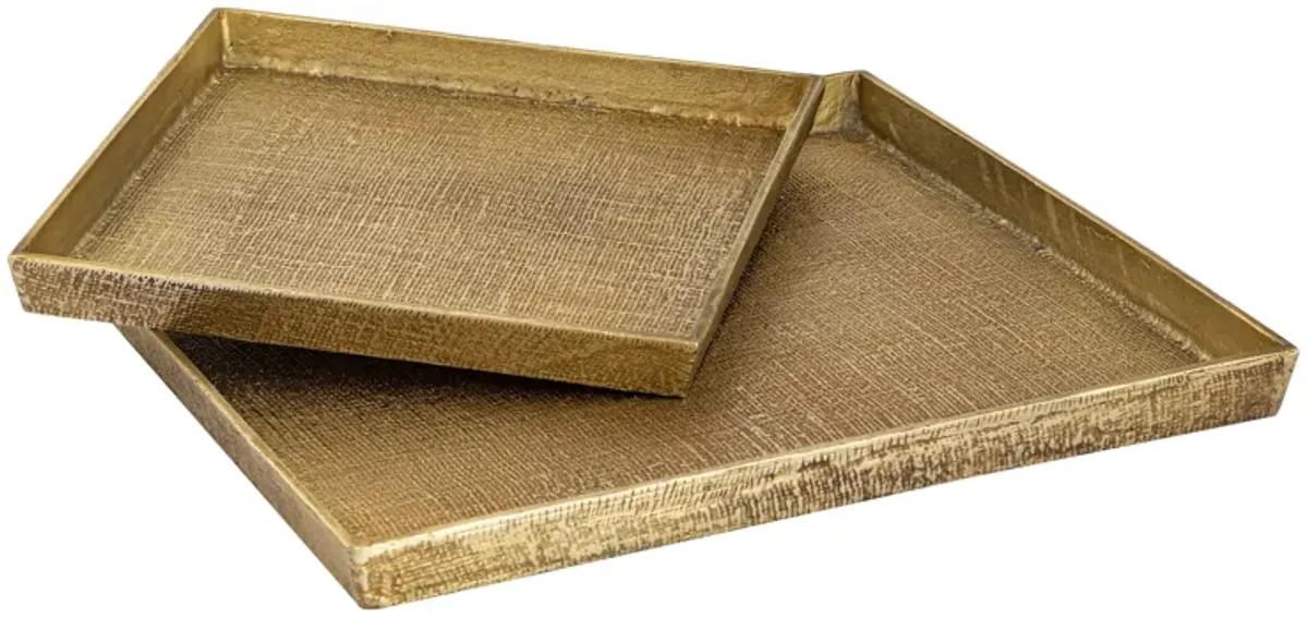 Square Linen Texture Tray - Set of 2 Brass