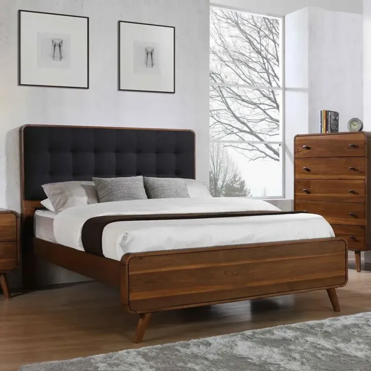 Robyn California King Bed with Upholstered Headboard Dark Walnut