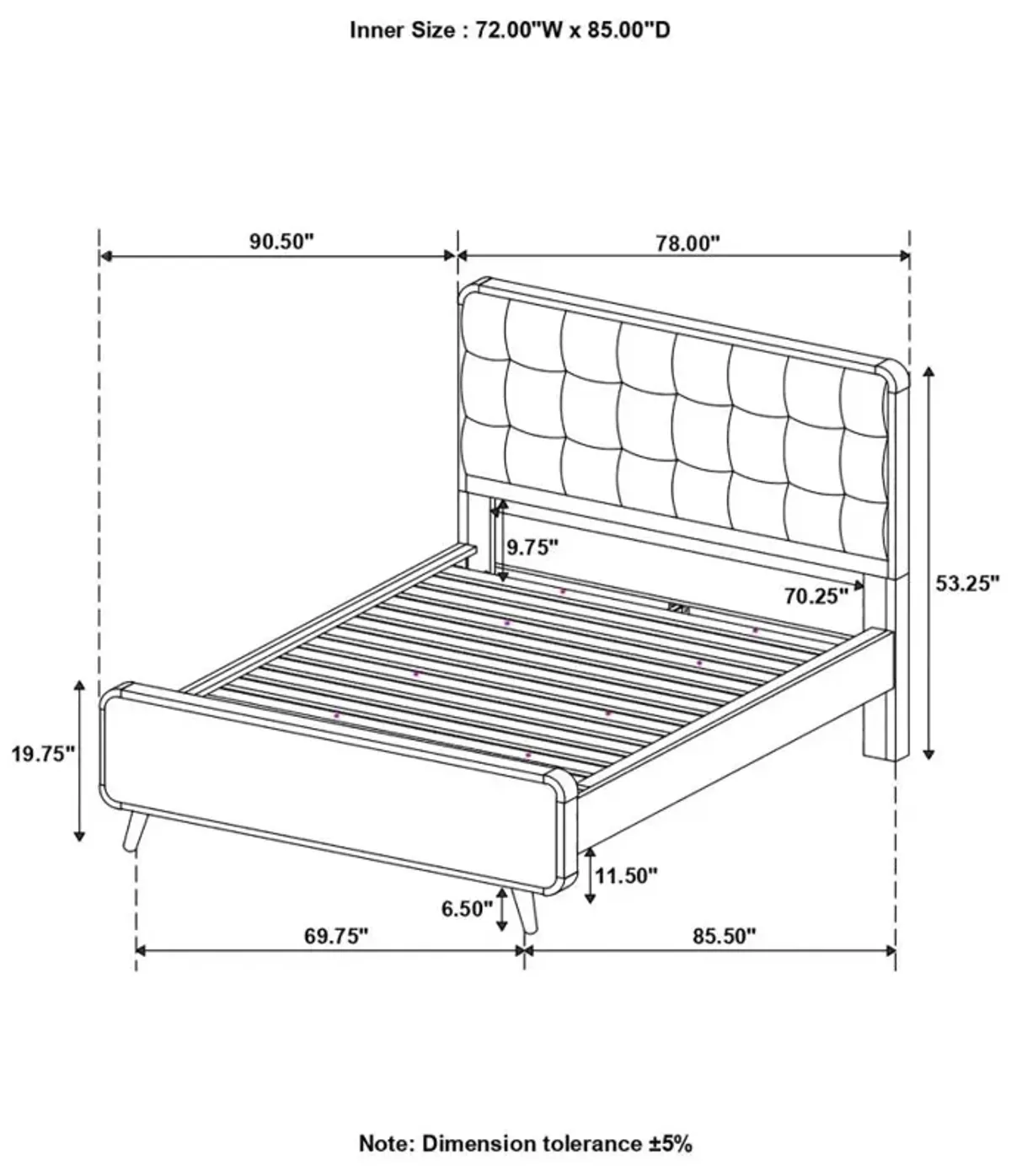 Robyn California King Bed with Upholstered Headboard Dark Walnut