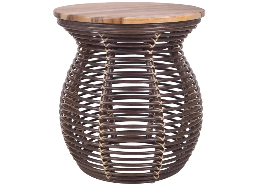 Quito Rattan Side/ End Table w/ Wood Top, Paloma Brown 