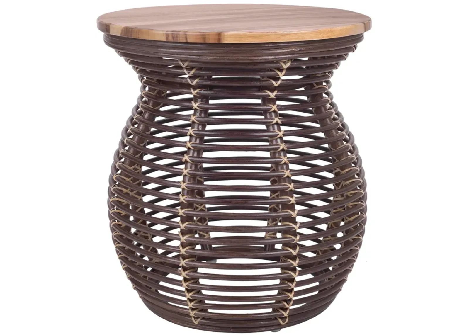 Quito Rattan Side/ End Table w/ Wood Top, Paloma Brown 