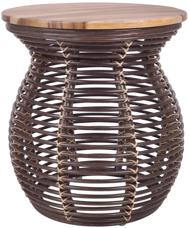 Quito Rattan Side/ End Table w/ Wood Top, Paloma Brown 