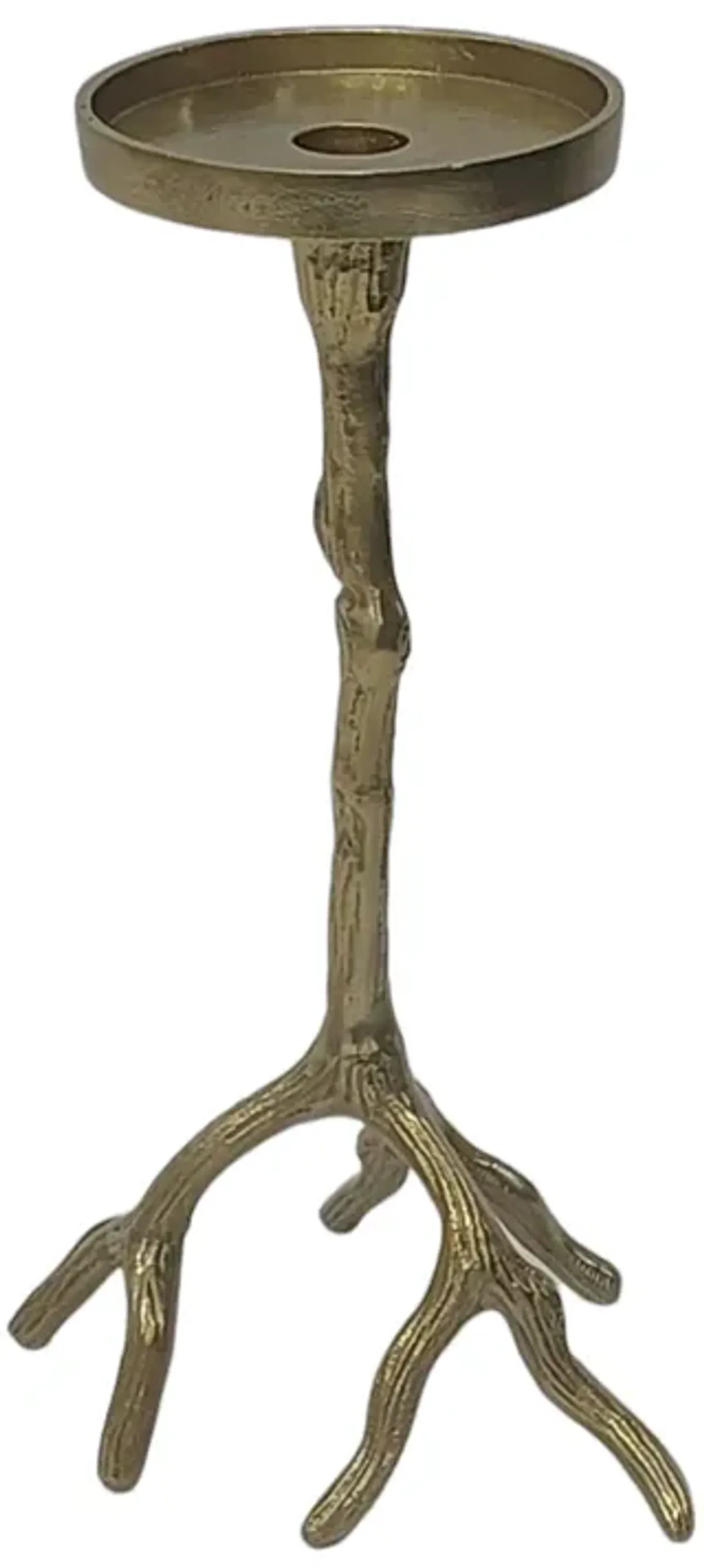 12" Roots Pillar & Taper Candle Holder, Gold