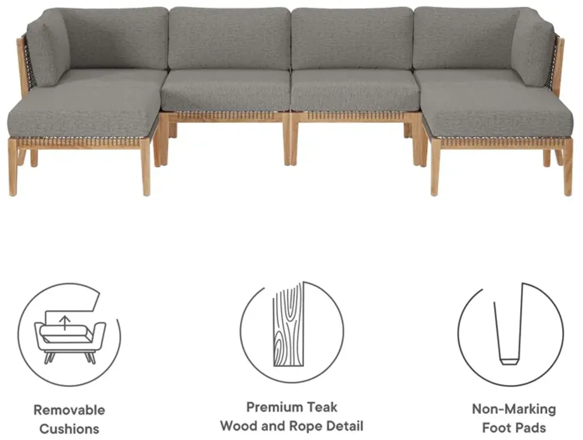 Clearwater Outdoor Patio Teak Wood 6-Piece Sectional Sofa