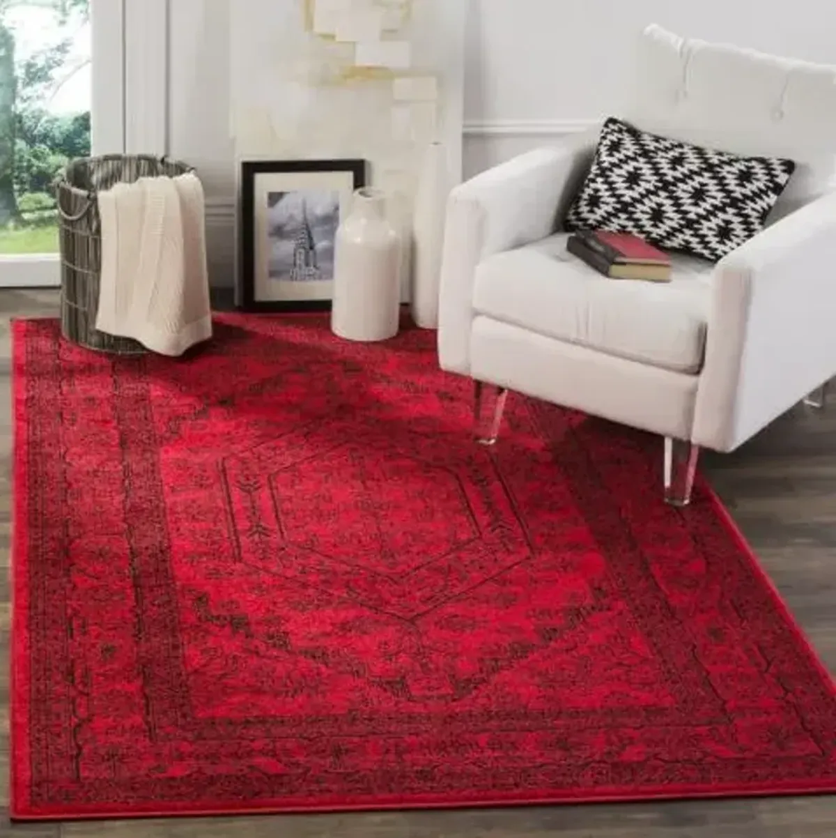 Adirondack Contemporary Red / Black 9' X 12' Powerloomed Rug