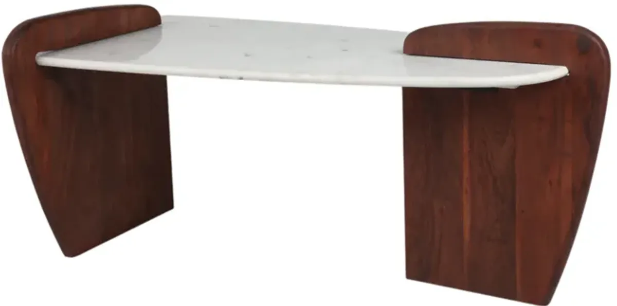 Marble/wood, 53" Modern Coffee Table, White Kd, 2b
