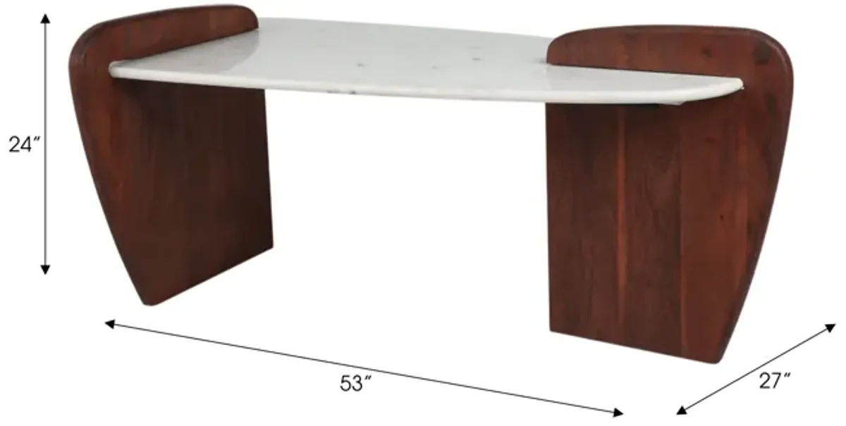 Marble/wood, 53" Modern Coffee Table, White Kd, 2b