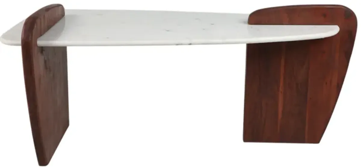 Marble/wood, 53" Modern Coffee Table, White Kd, 2b