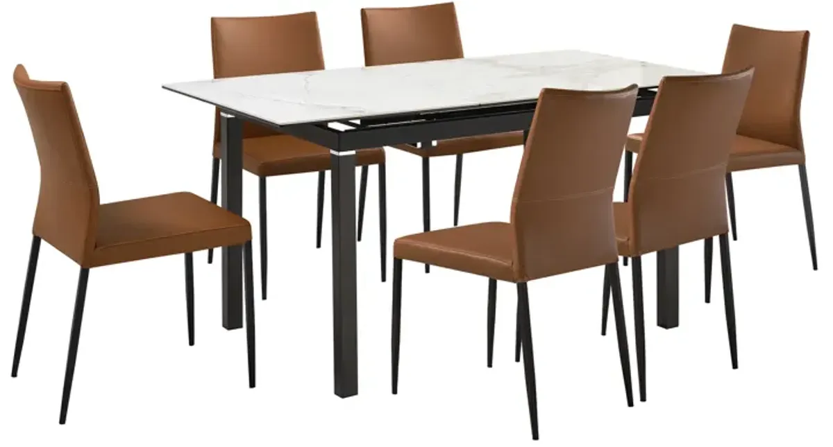 Giana Kash 7 Piece Extendable Dining Set with Brown Faux Leather Chairs