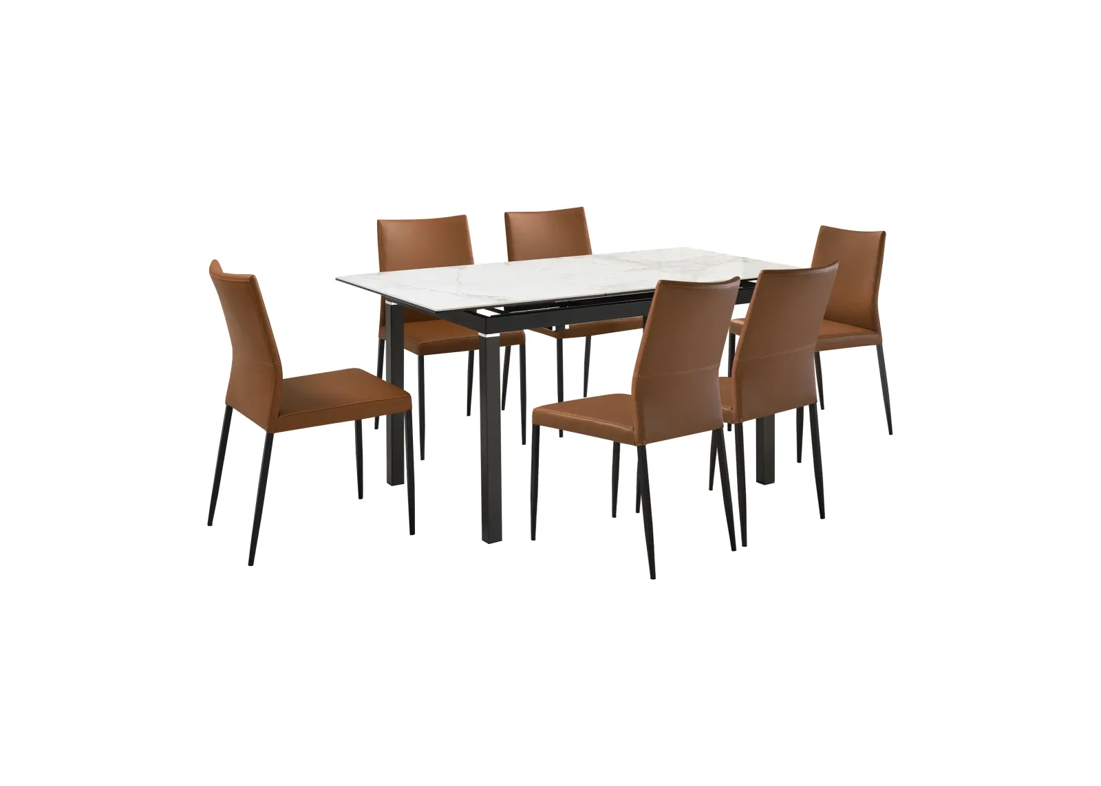 Giana Kash 7 Piece Extendable Dining Set with Brown Faux Leather Chairs