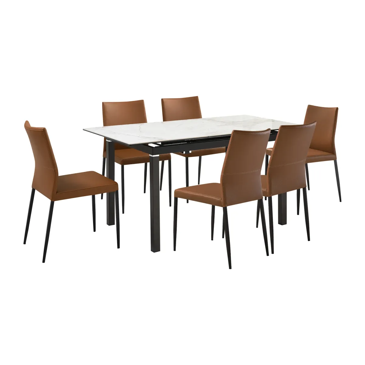 Giana Kash 7 Piece Extendable Dining Set with Brown Faux Leather Chairs