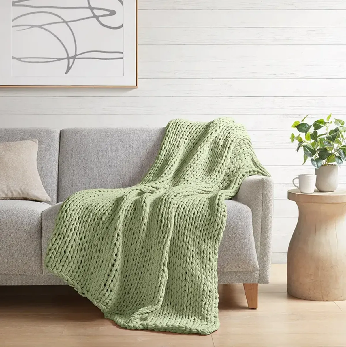 Madison Park Chunky Double Knit Sage Green Handmade Throw