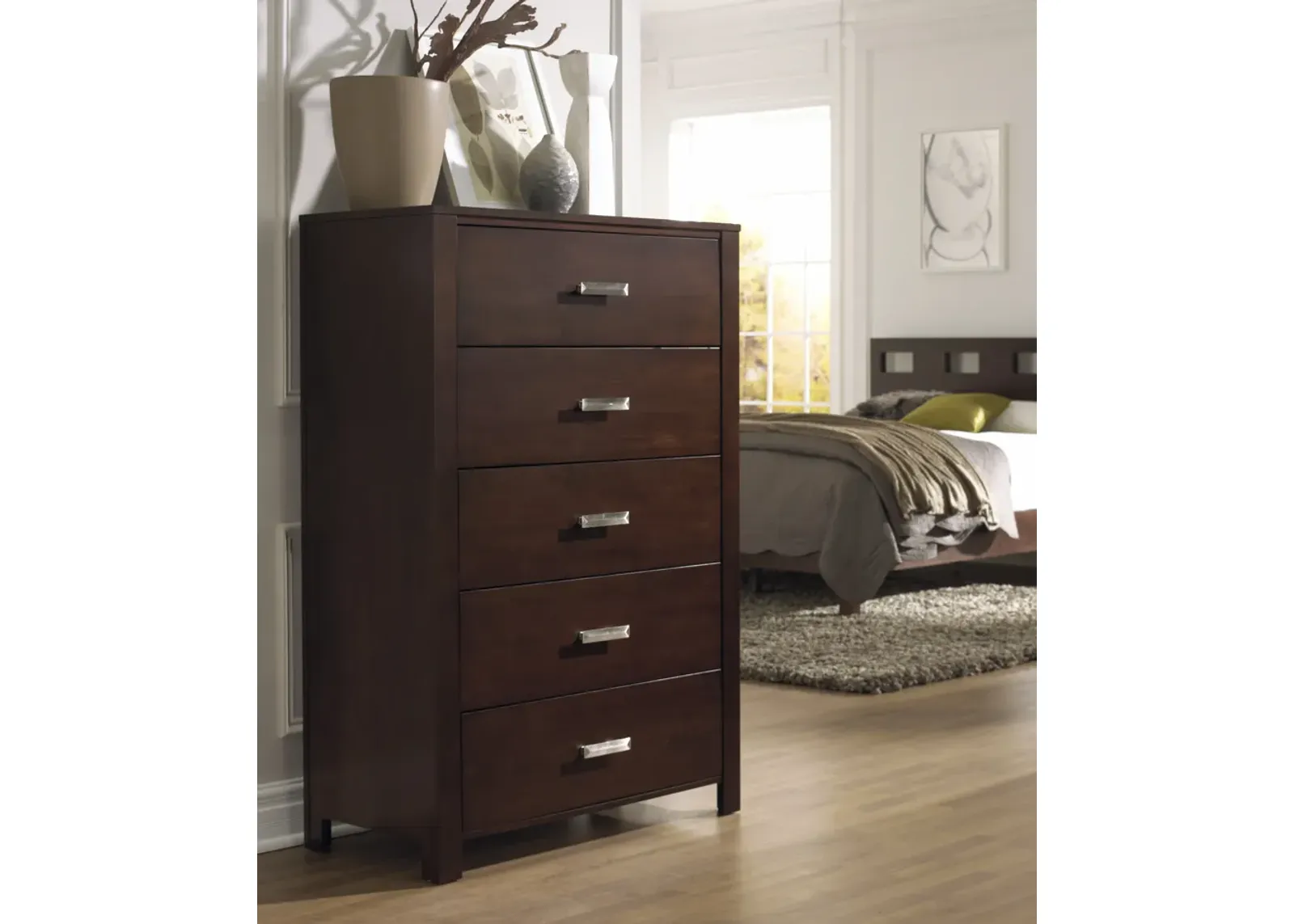 Riva Five Drawer Chest in Chocolate Brown (2024)