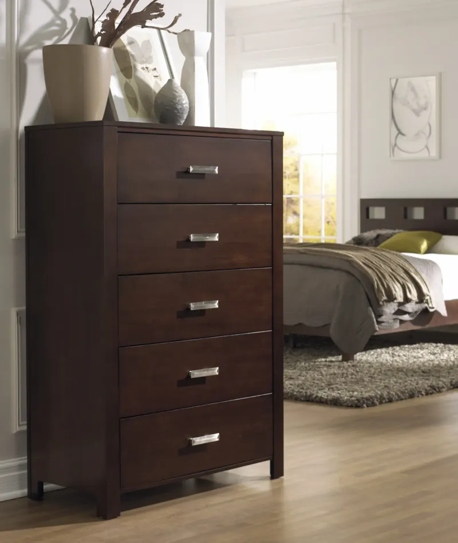 Riva Five Drawer Chest in Chocolate Brown (2024)