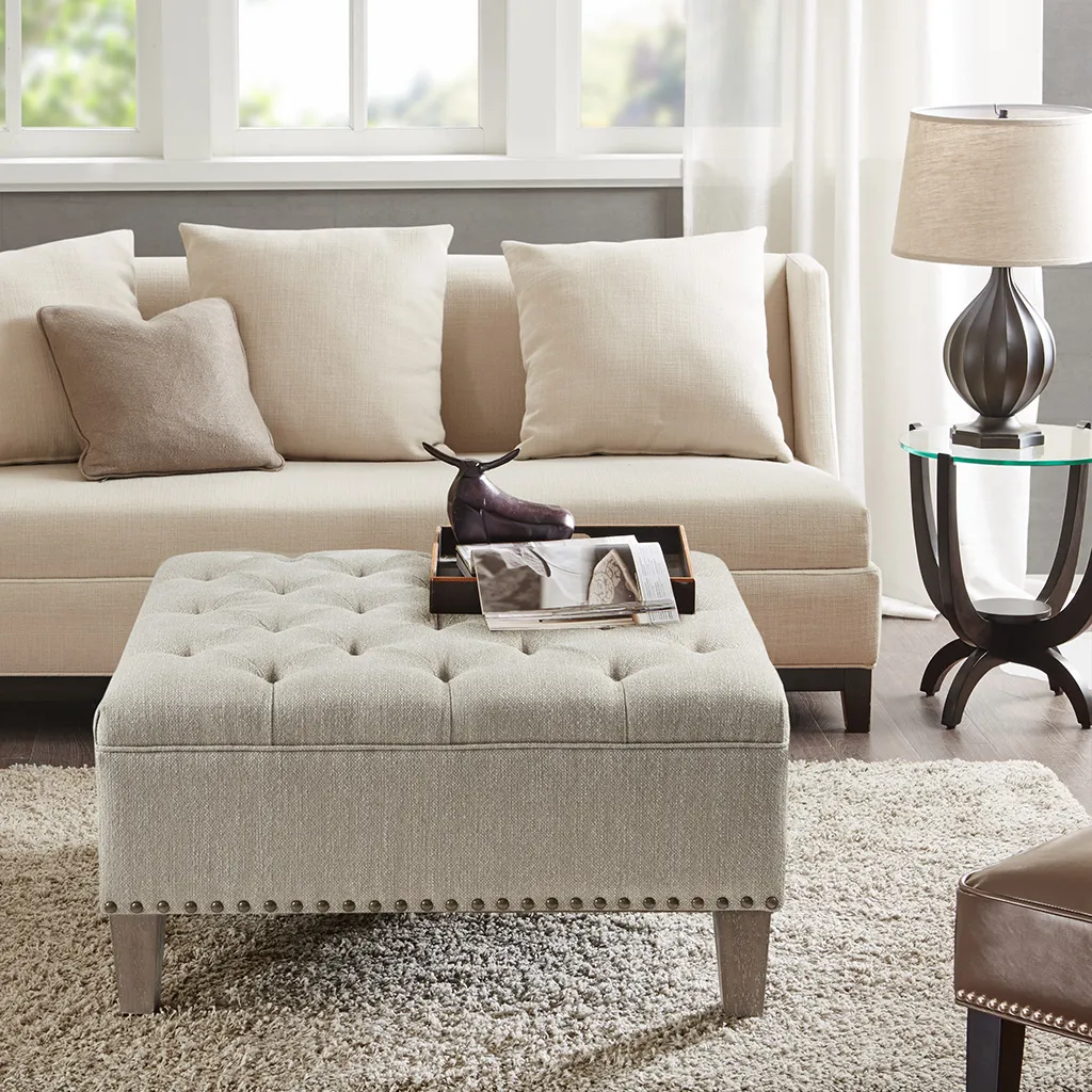 Madison Park Lindsey Taupe Tufted Square Cocktail Ottoman