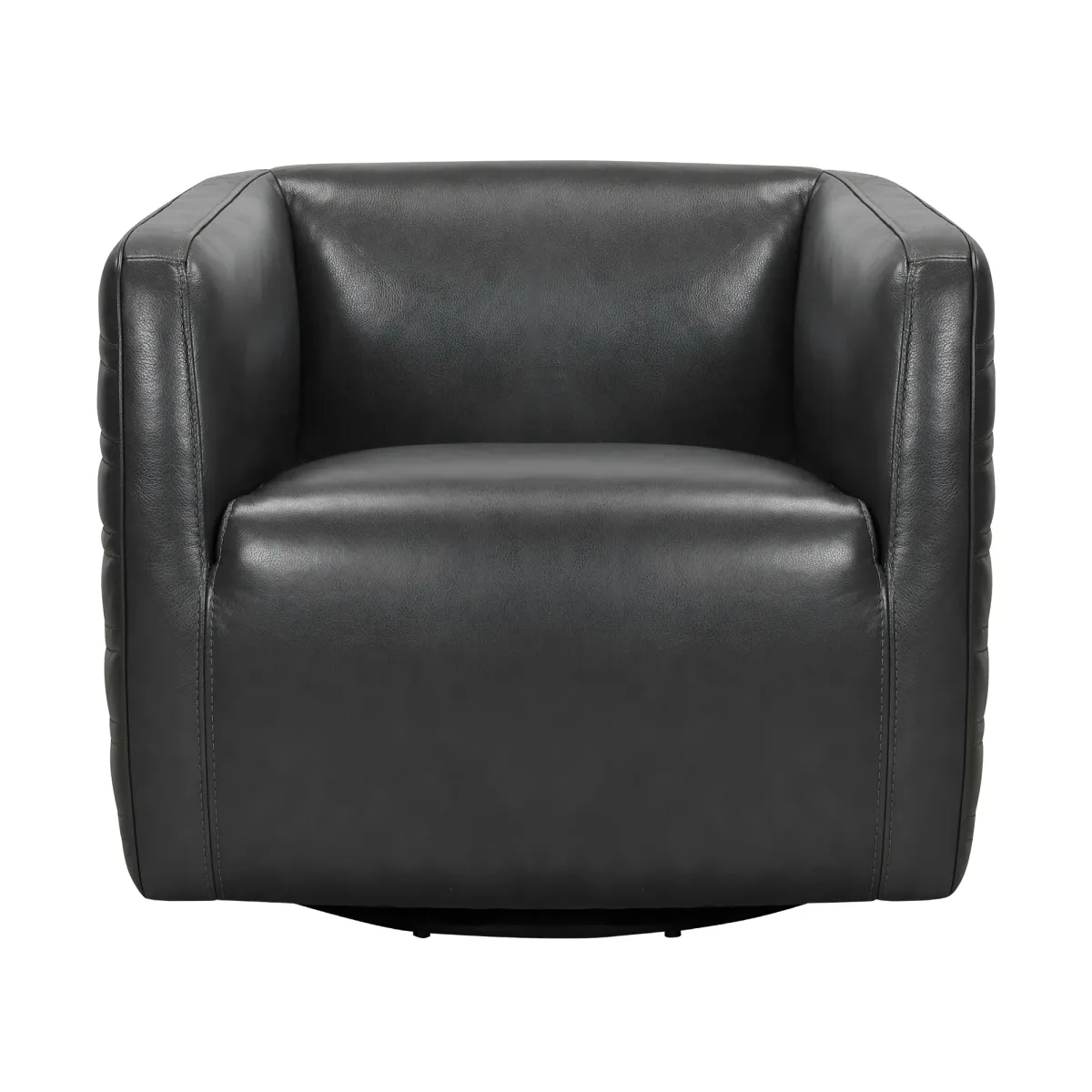 Melanie Swivel Pewter Genuine Leather Barrel Chair