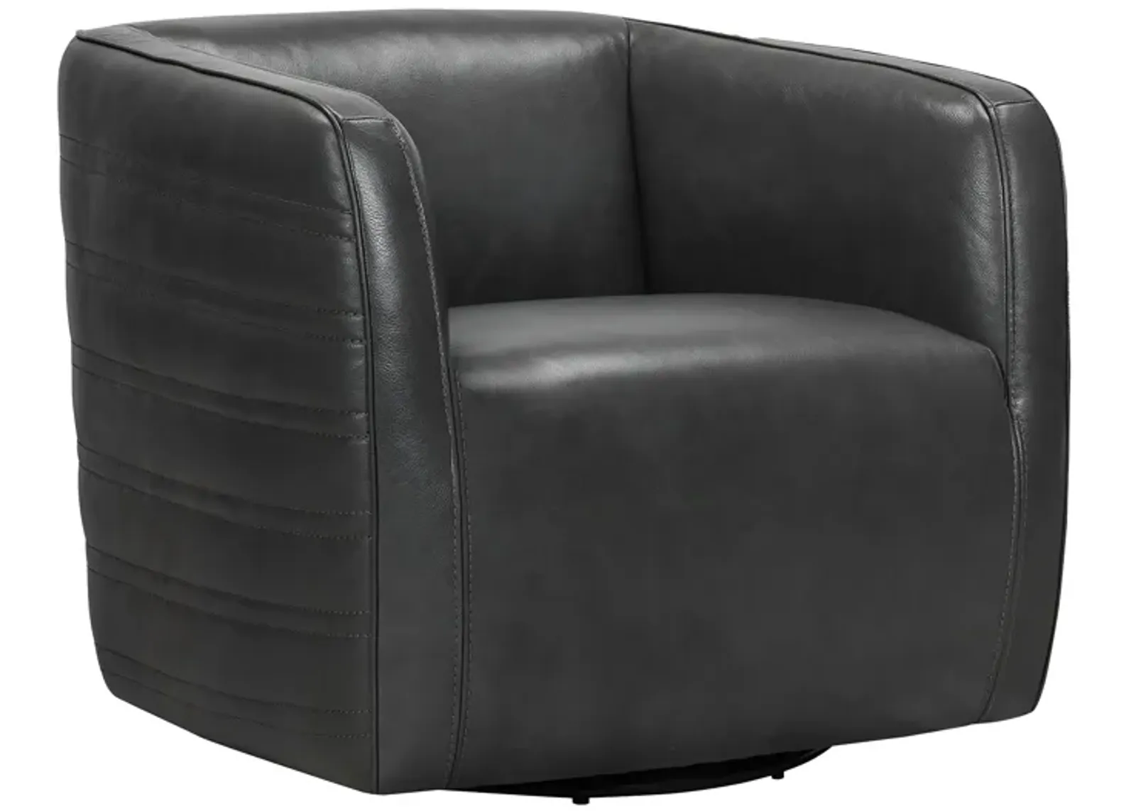 Melanie Swivel Pewter Genuine Leather Barrel Chair