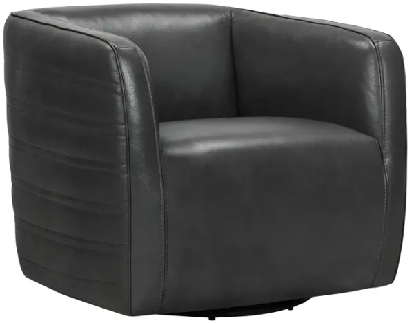Melanie Swivel Pewter Genuine Leather Barrel Chair