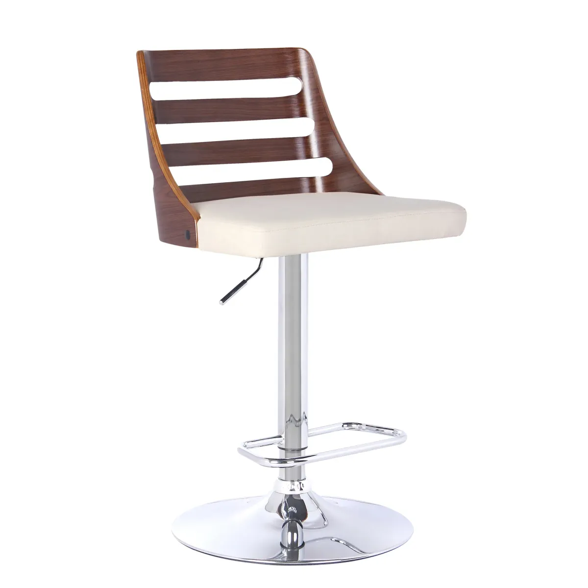 Storm Barstool in Chrome finish with Walnut wood and Cream Faux Leather