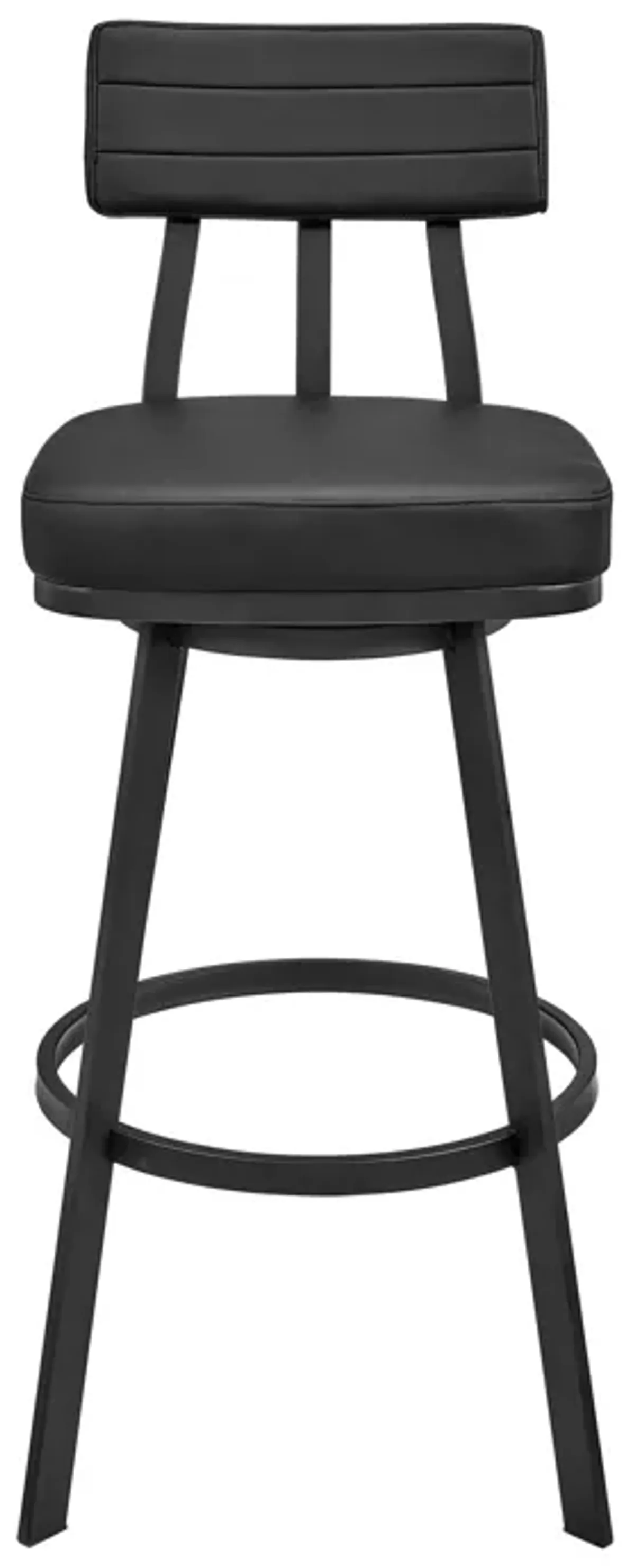 Jinab Swivel Bar Stool in Black Metal with Black Faux Leather