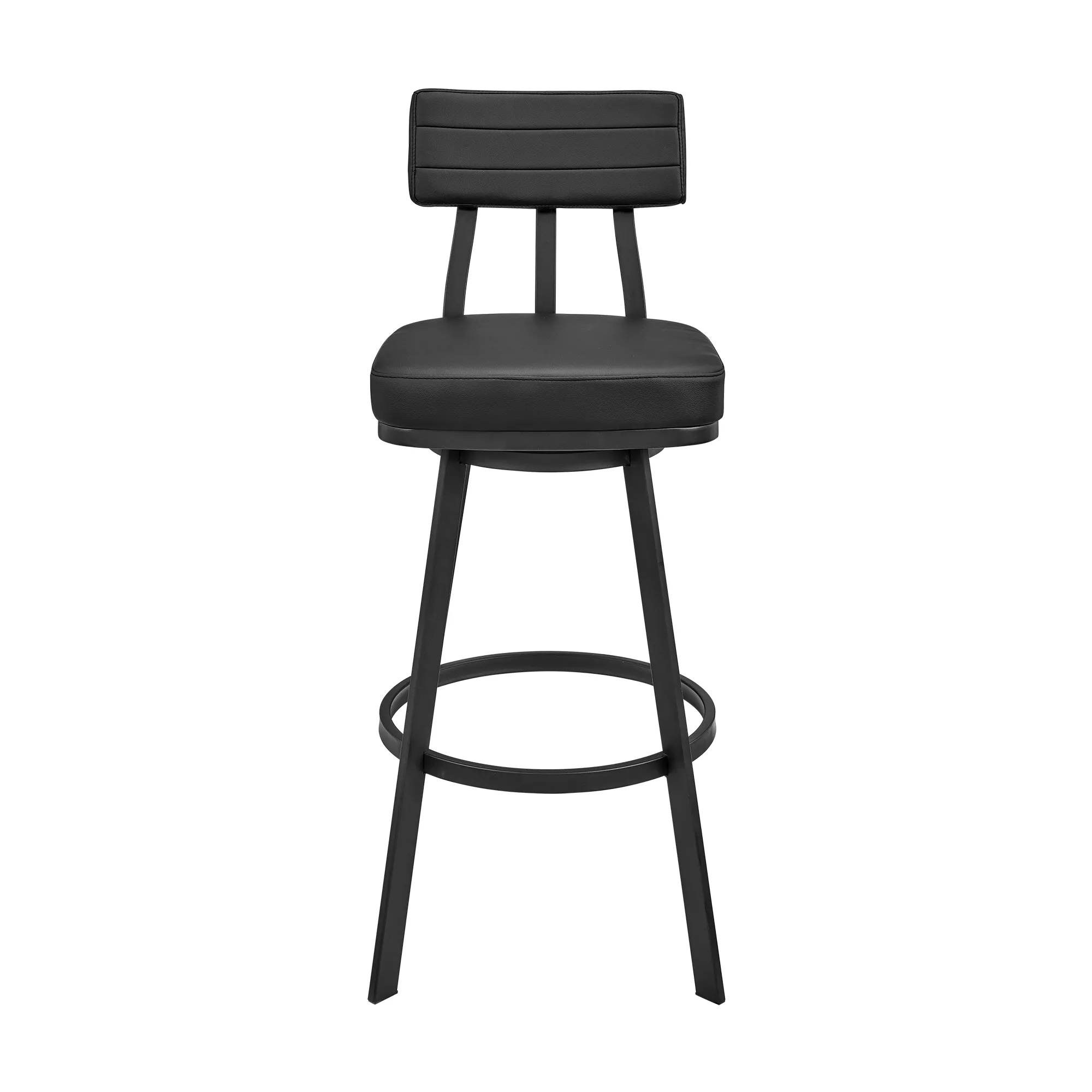 Jinab Swivel Bar Stool in Black Metal with Black Faux Leather