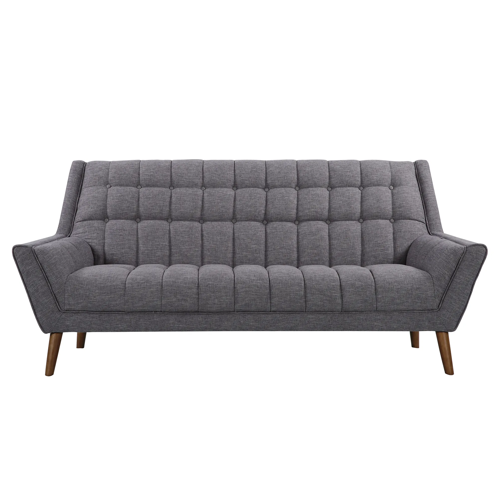 Cobra Mid-Century Modern Sofa in Dark Gray Linen and Walnut Legs