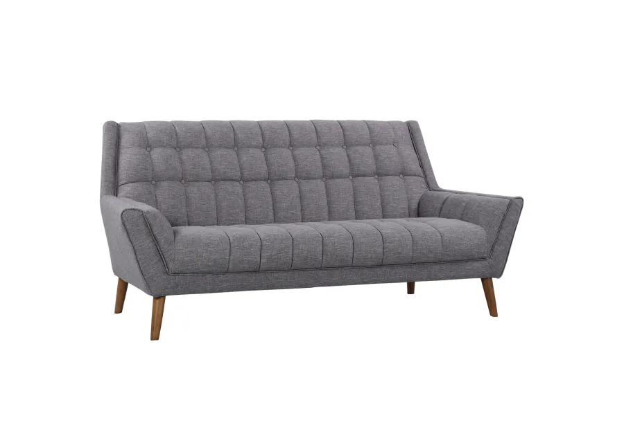 Cobra Mid-Century Modern Sofa in Dark Gray Linen and Walnut Legs