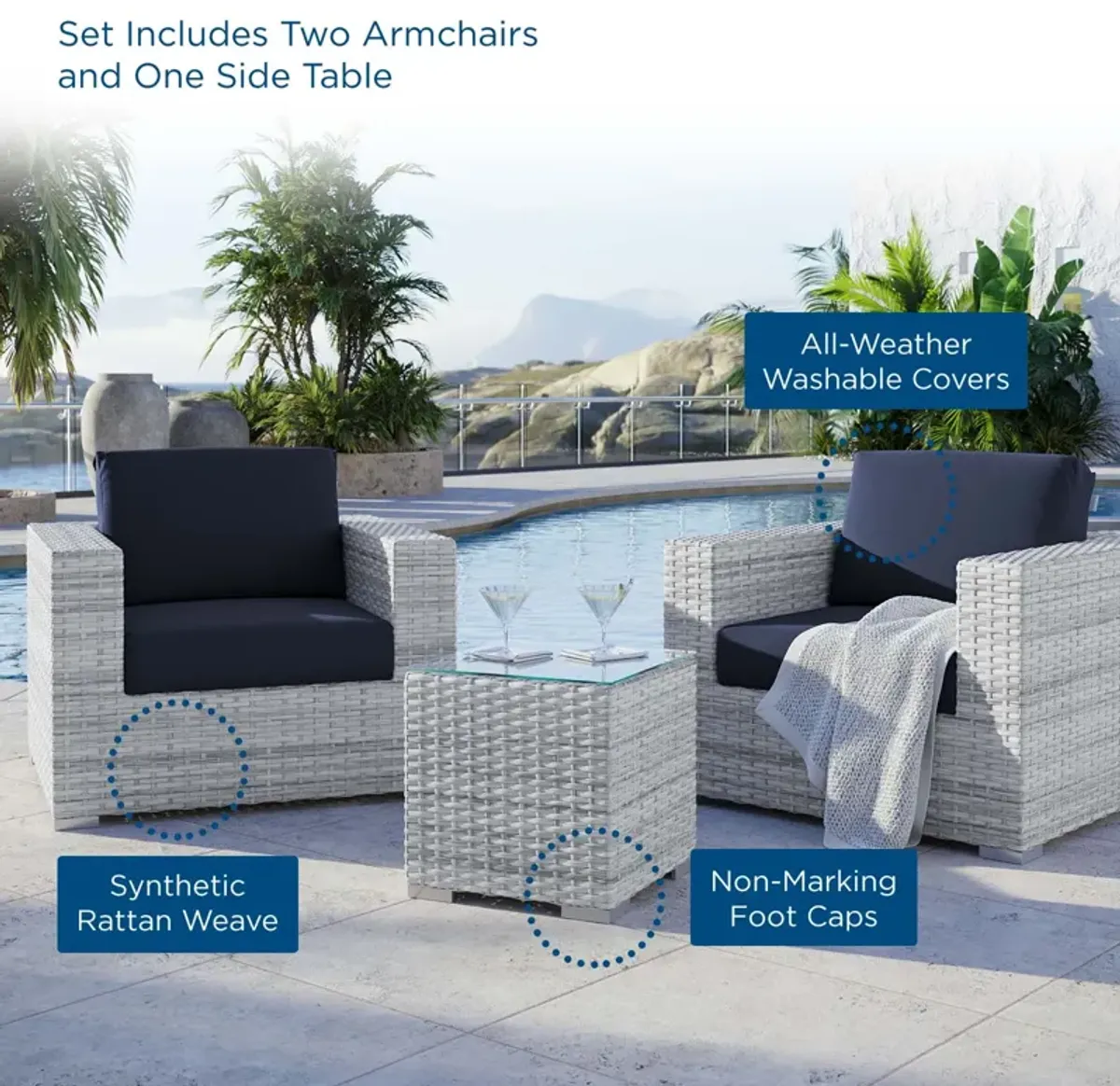 Convene 3-Piece Outdoor Patio Set