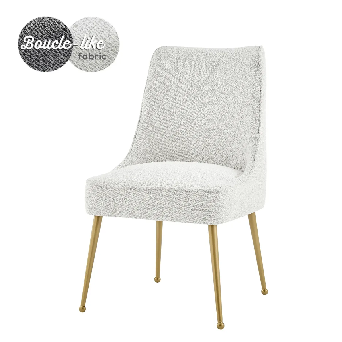 Cedric Fabric Dining Side Chair Gold Legs, Boucle Beige  - Set of 2