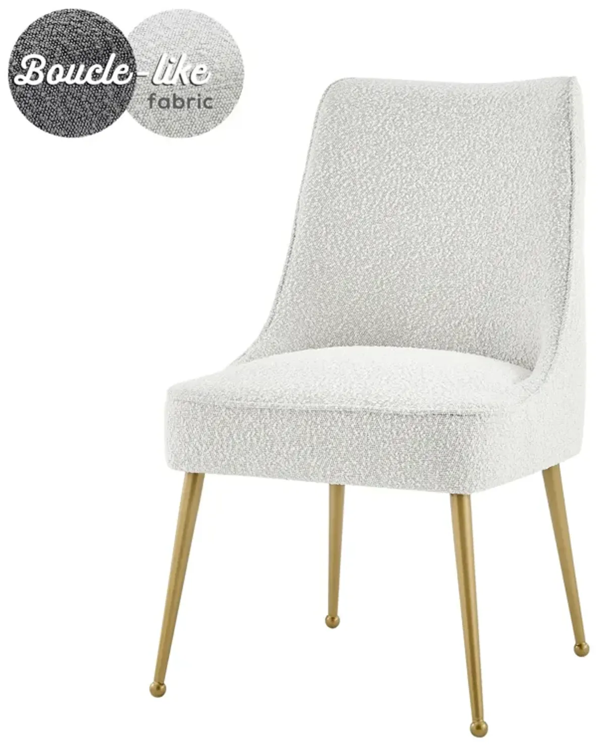 Cedric Fabric Dining Side Chair Gold Legs, Boucle Beige  - Set of 2