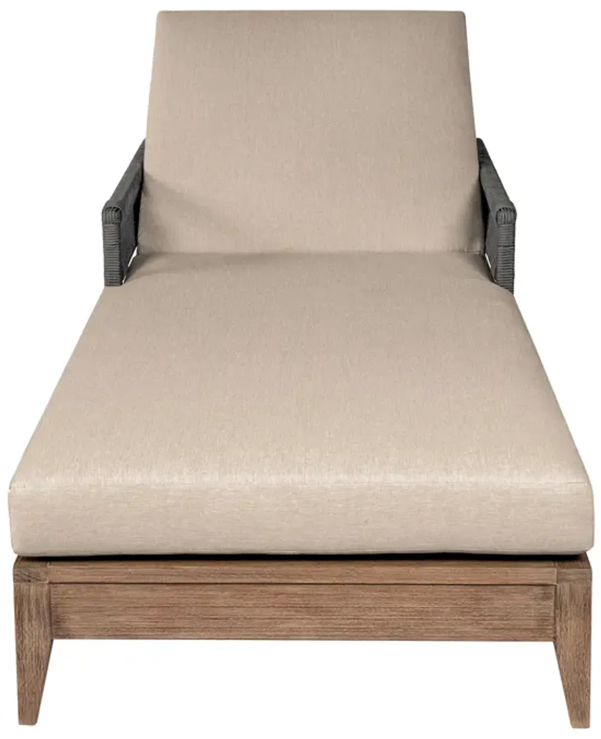 Orbit Outdoor Patio Chaise Lounge Chair in Weathered Eucalyptus Wood with Gray Rope and Taupe Olefin Cushions