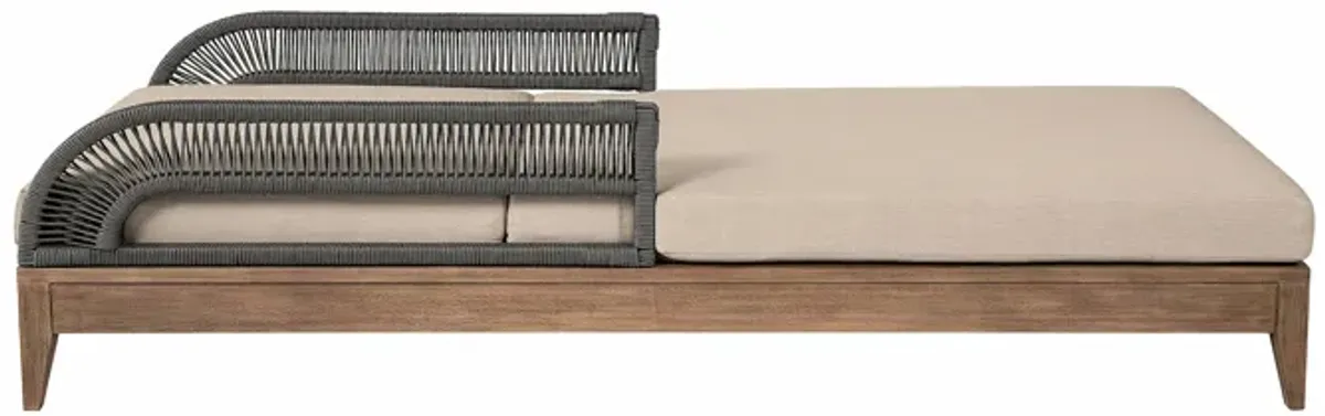 Orbit Outdoor Patio Chaise Lounge Chair in Weathered Eucalyptus Wood with Gray Rope and Taupe Olefin Cushions