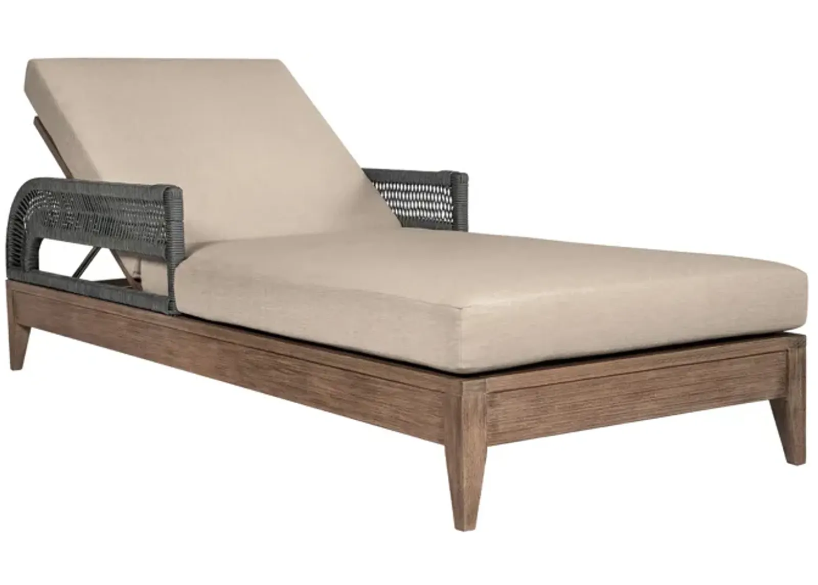 Orbit Outdoor Patio Chaise Lounge Chair in Weathered Eucalyptus Wood with Gray Rope and Taupe Olefin Cushions