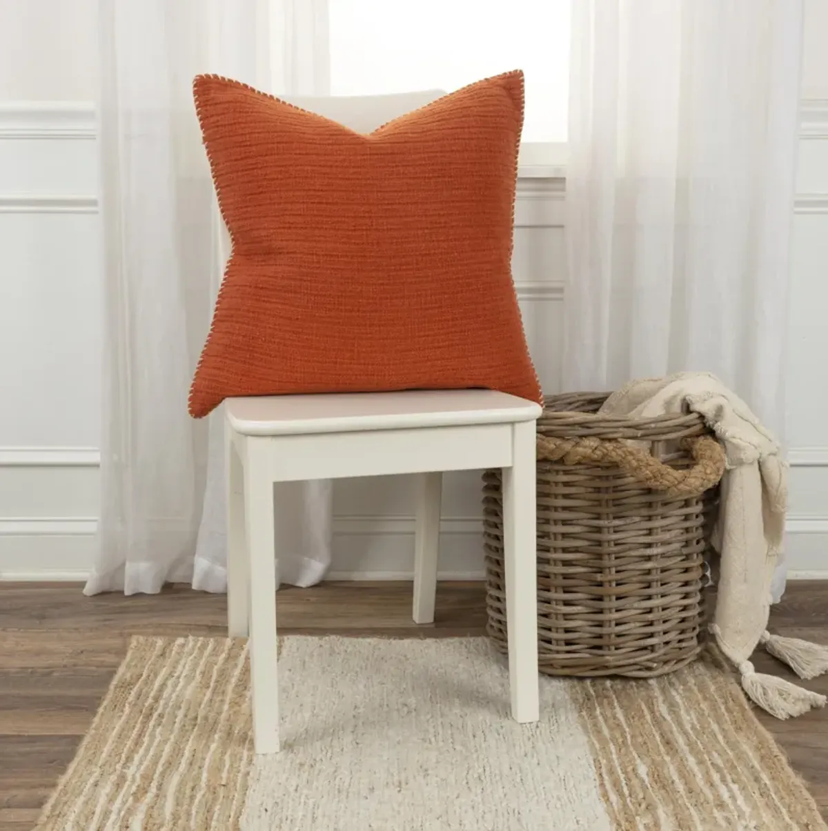 Stripe Patterned Solid Burnt Orange Pillow