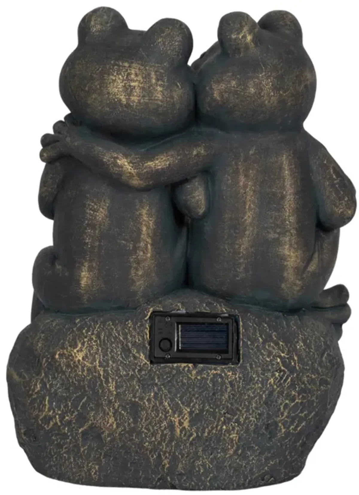 16" Cuddling Frogs On Rock With Solar Lights, Bron