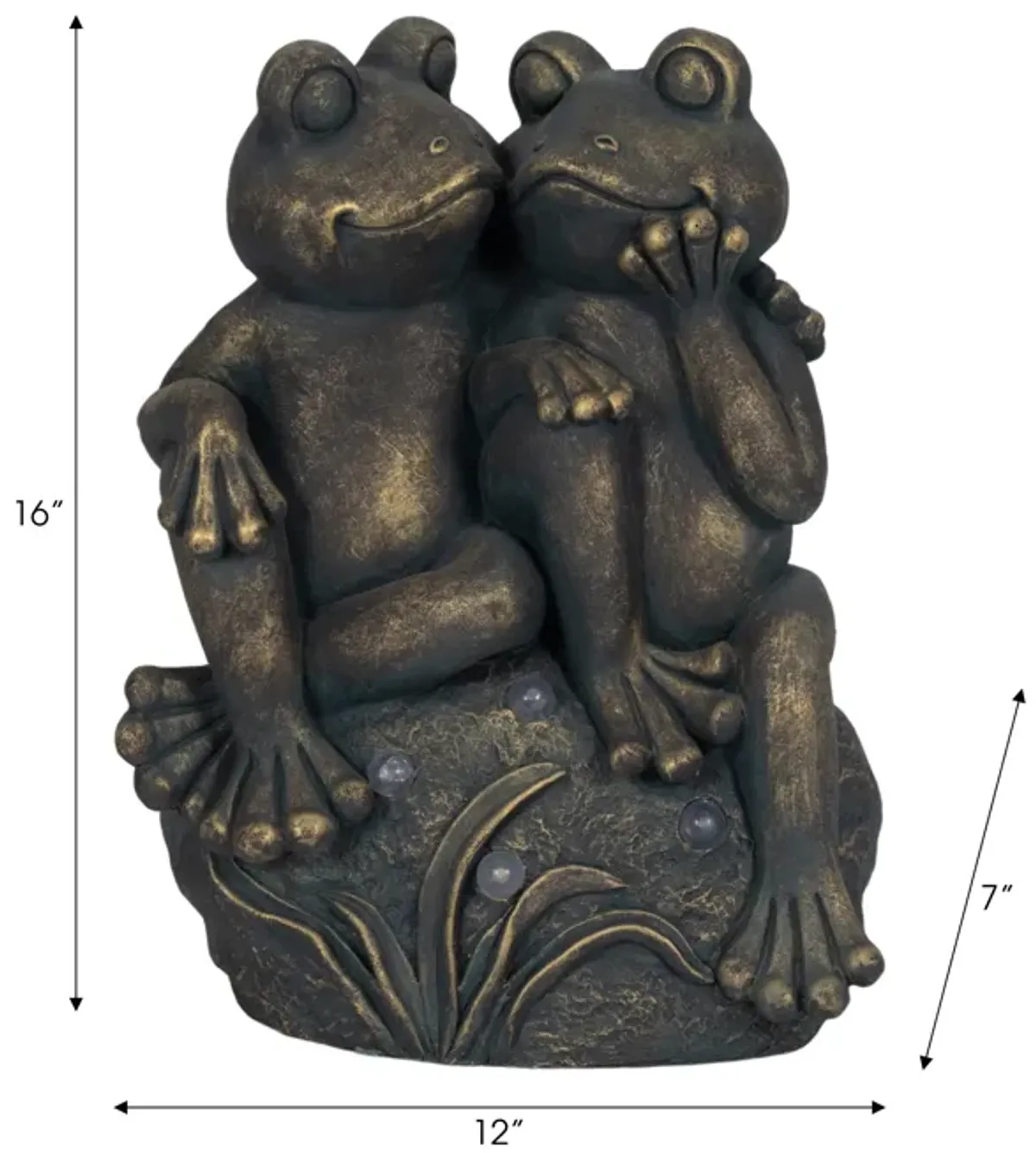 16" Cuddling Frogs On Rock With Solar Lights, Bron