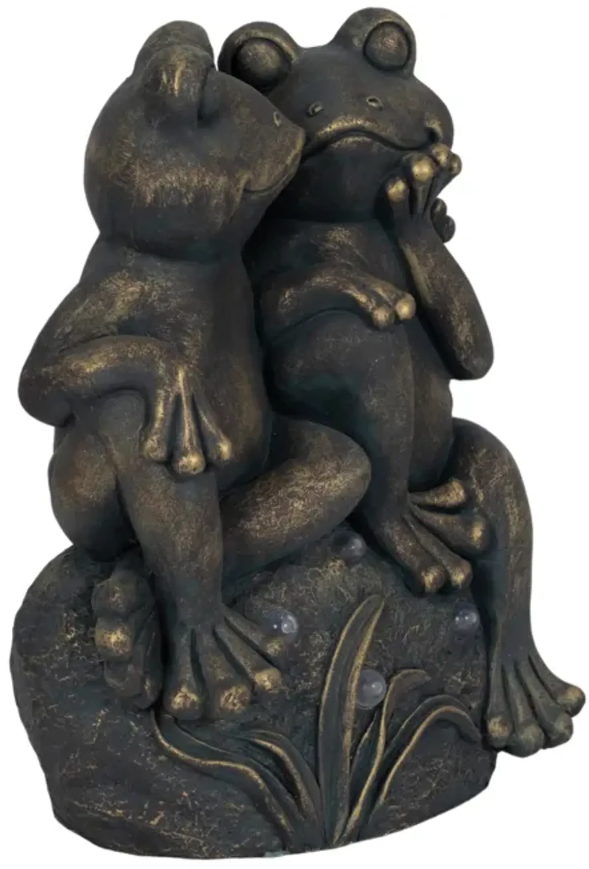 16" Cuddling Frogs On Rock With Solar Lights, Bron