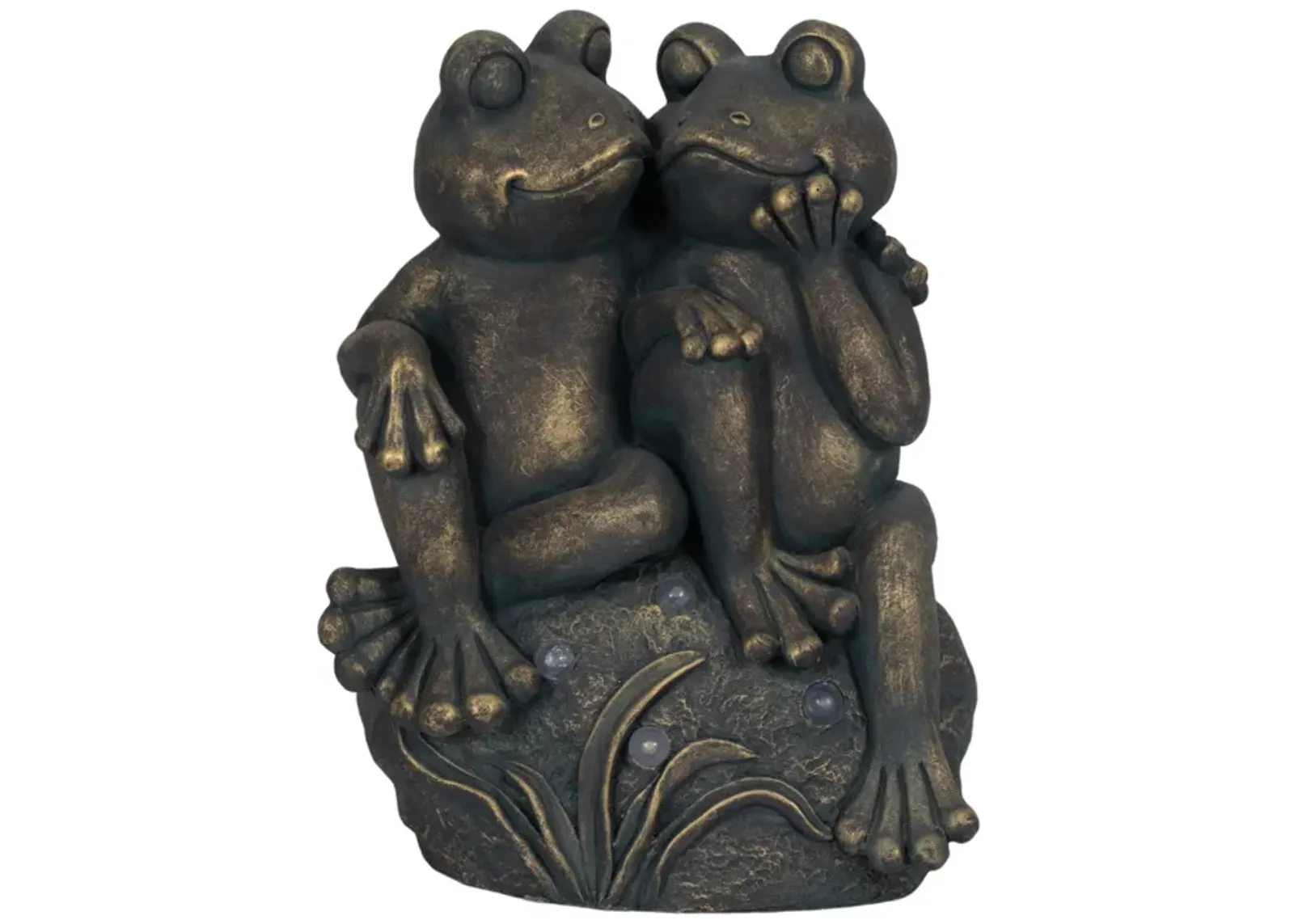 16" Cuddling Frogs On Rock With Solar Lights, Bron