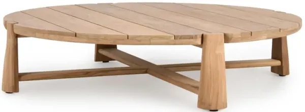 Aston 65" Round Teak Wood Outdoor Coffee Table in Natural Tone